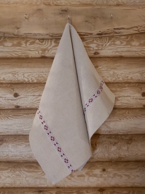 Lina dvielis 45x70cm ar bordobaltu tautisku lentu