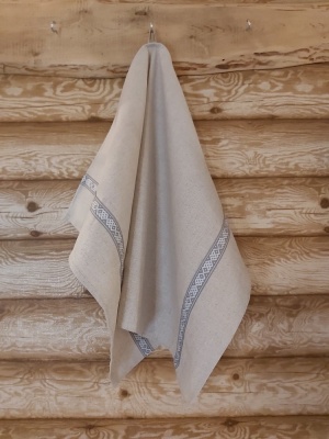 Lina dvielis 45x70cm ar pelēkbaltu tautisku lentu