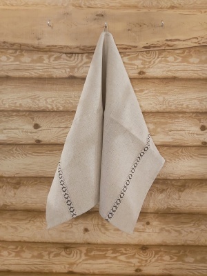 Lina dvielis 45x70cm ar pelēkzaļu tautisku lentu