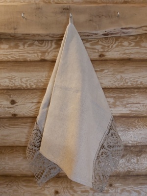 Lina dvielis 45x70cm (mežģīne – pelēkas sirsniņas)