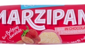 Marcipāna batoniņš šokolādē ar zemeņu garšu, 40 g